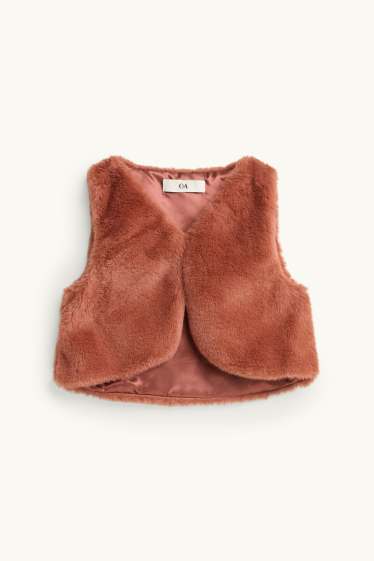 Kinderen: meisjes - Set - jurk, gilet van imitatiebont en maillot - 3-delig - bruin / roze
