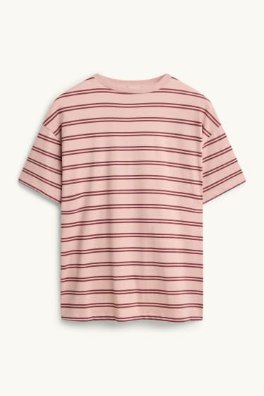 Femmes - T-shirt - Oversize - à rayures - rose / rouge foncé