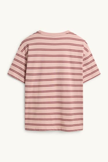 Femmes - T-shirt - Oversize - à rayures - rose / rouge foncé