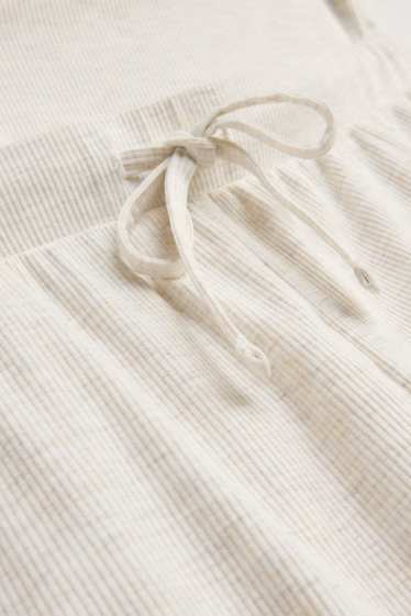 Damen - Pyjamahose - gerippt - cremefarben