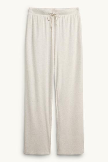 Damen - Pyjamahose - gerippt - cremefarben