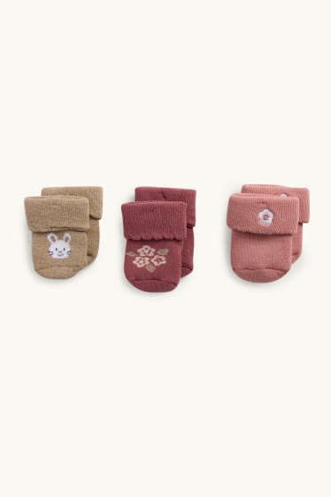 Bébés filles - Lot de 3 paires - petites fleurs - chaussettes nouveau-né à motif - rose / beige