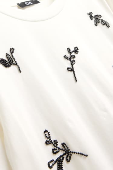 Dona - Samarreta de mànigues curtes amb perles - regular fit - blanc/negre