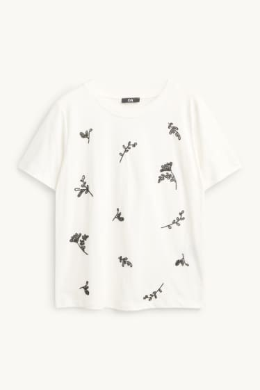 Dona - Samarreta de mànigues curtes amb perles - regular fit - blanc/negre
