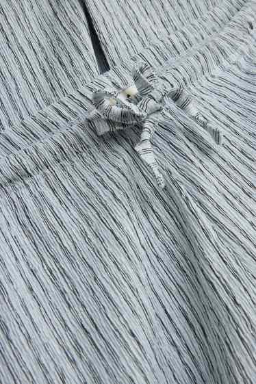 Women - Cloth trousers - mid-rise waist - wide leg - striped - light blue