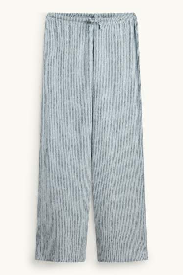 Women - Cloth trousers - mid-rise waist - wide leg - striped - light blue