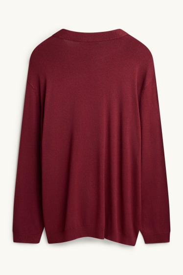 Women - Fine knit jumper with knot detail - bordeaux