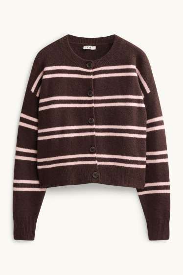 Damen - Strickjacke - gestreift - braun / rosa
