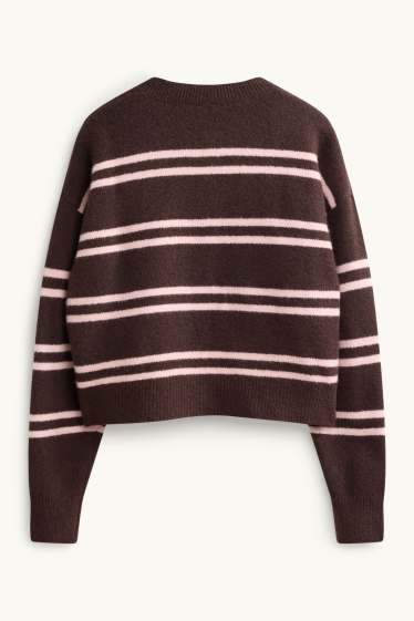 Damen - Strickjacke - gestreift - braun / rosa