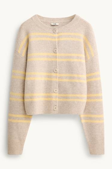 Femei - Cardigan tricotat - cu dungi - maro / galben