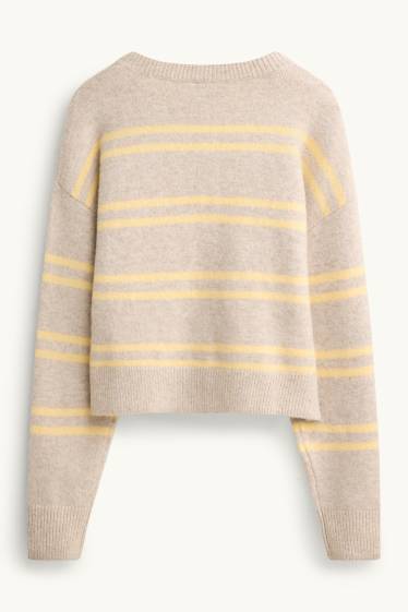 Femei - Cardigan tricotat - cu dungi - maro / galben