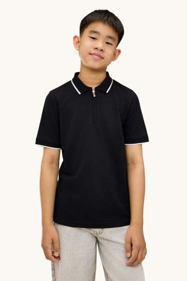 Kinder Jungen - Poloshirt - strukturiert - schwarz