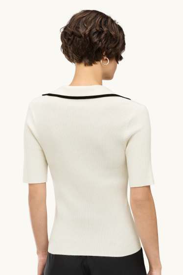 Damen - Strickpullover - kurzarm - gerippt - weiss