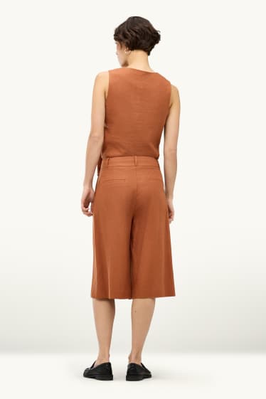 Dames - Business-bermuda - high waist - linnenmix - bruin