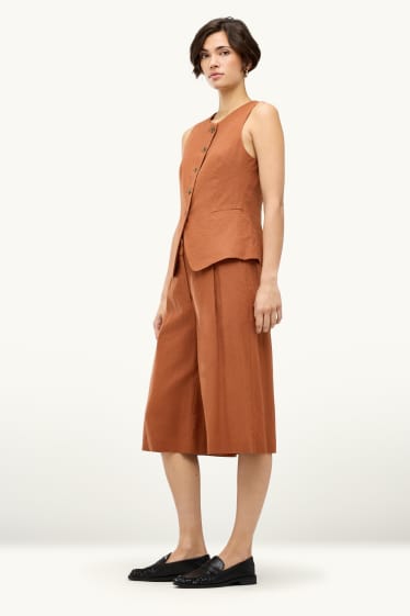 Dames - Business-bermuda - high waist - linnenmix - bruin