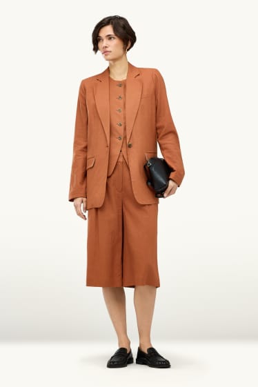 Dames - Business-bermuda - high waist - linnenmix - bruin