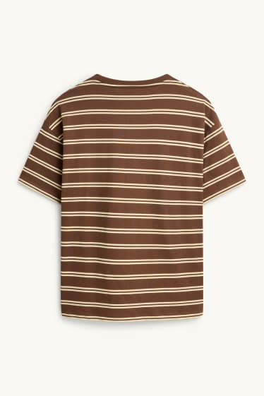 Dames - T-shirt - oversized - gestreept - bruin / geel