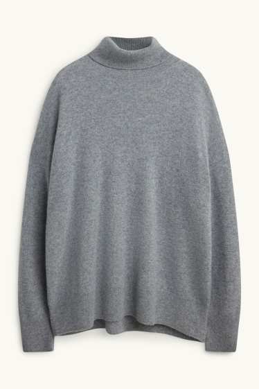 Femmes - Pull à col roulé en cachemire - gris chiné