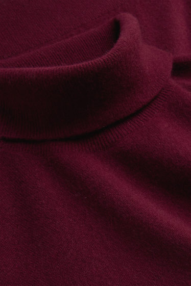 Hommes - Pull à col roulé en cachemire - bordeaux