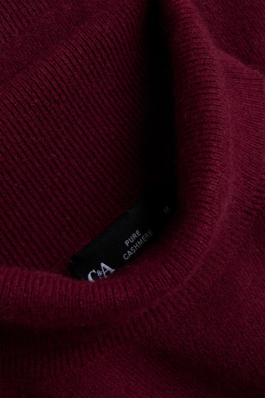 Hommes - Pull à col roulé en cachemire - bordeaux