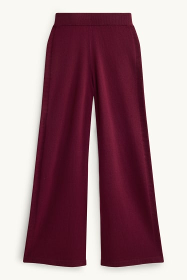 Women - Cashmere trousers - mid-rise waist - straight leg - bordeaux