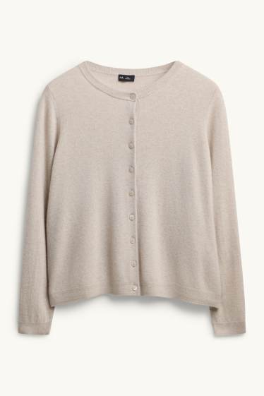 Damen - Kaschmir-Strickjacke - hellbeige