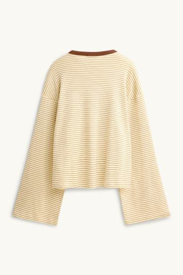Dames - Longsleeve - oversized - gestreept - bruin / geel