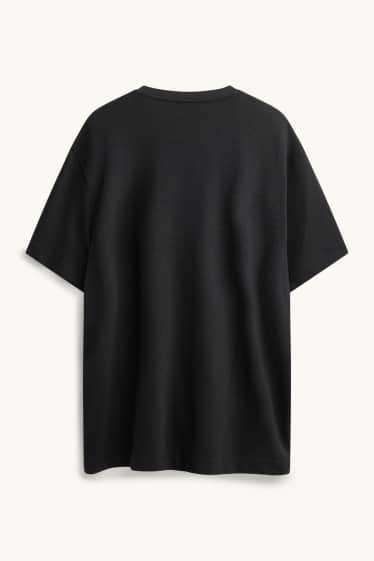 Pánské - Tričko - relaxed fit - žebrované - černá