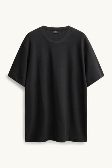 Pánské - Tričko - relaxed fit - žebrované - černá