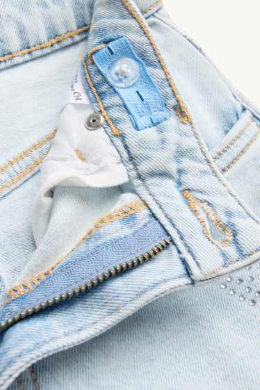 Copii - Fete - Stea - wide leg jeans cu ștrasuri - denim-albastru deschis