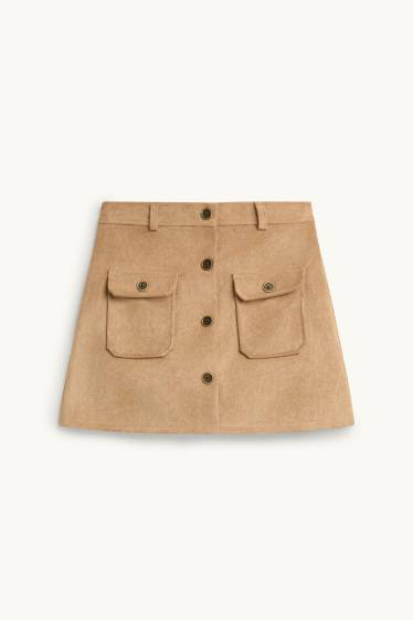 Enfants filles - Ensemble - jupe et collants - 2 pièces - faux suède - marron clair