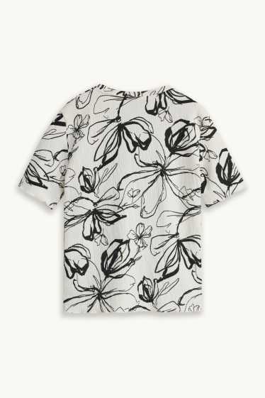 Donna - T-shirt - regular fit - a fiori - bianco / nero