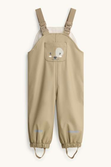 Neonate - Motivo cagnolino - pantaloni cerati neonati - foderati - impermeabili - kaki