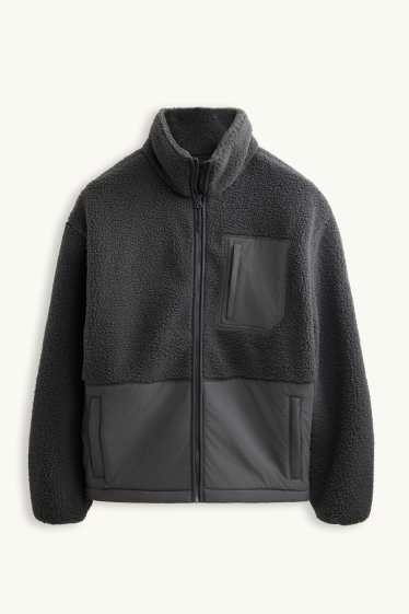 Home - Jaqueta de teixit polar - negre