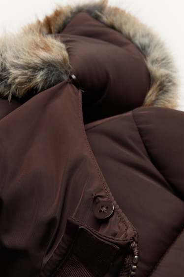 Femmes - Doudoune avec ceinture et capuche - finition déperlante - marron foncé