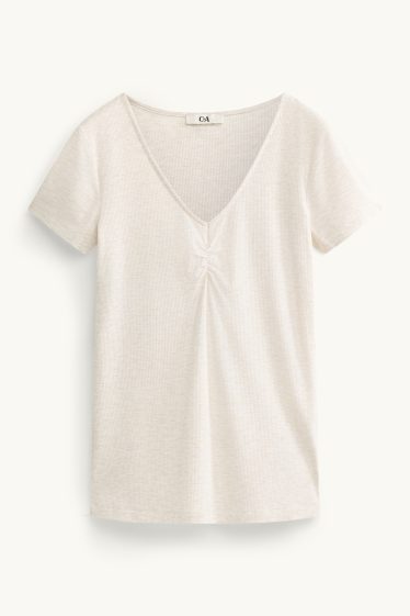 Femei - Bluză de pijama - reiată - crem