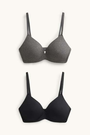 Femmes - Lot de 2 - soutiens-gorge sans armatures - ampliforme - gris / noir