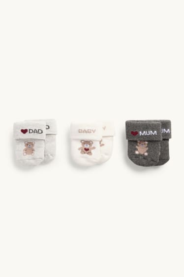 Bébés filles - Lot de 3 paires - ourson - chaussettes nouveau-né à motif - gris foncé