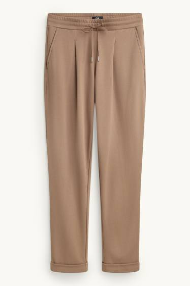 Women - Cloth trousers - mid-rise waist - tapered fit - light brown
