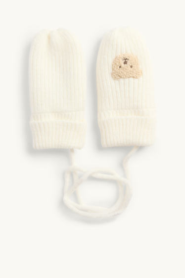 Baby Mädchen - Bärchen - Baby-Fäustlinge - gerippt - cremeweiss