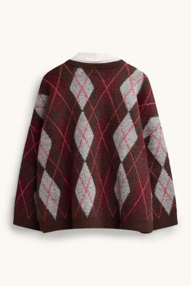 Damen - Set - Pullover und Blusenkragen - 2 teilig - kariert - braun