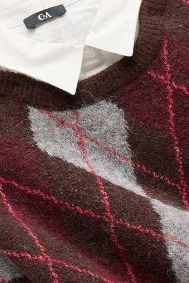 Damen - Set - Pullover und Blusenkragen - 2 teilig - kariert - braun