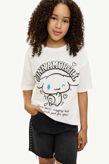 Children Girls - Cinnamoroll - short sleeve T-shirt - shiny - white