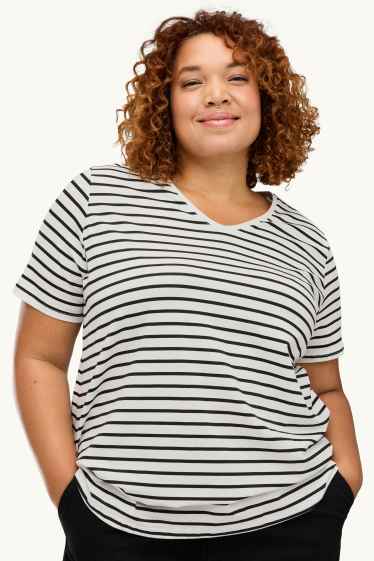 Mujer - Pack de 2 - camisetas con escote en pico - LYCRA® - blanco / negro