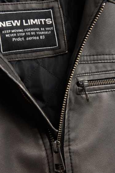 Enfants garçons - Blouson motard avec capuche - matière synthétique - gris