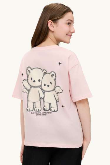 Kinder Mädchen - Bärchen - Kurzarmshirt - Oversized - rosa