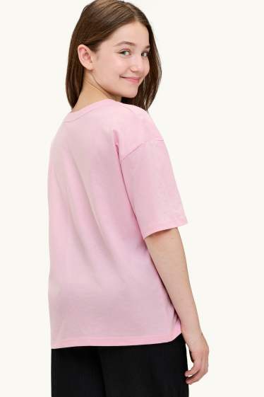 Kinder Mädchen - Graffiti - Kurzarmshirt mit Strasssteinen - rosa