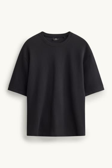 Herren - T-Shirt - Oversized - gerippt - schwarz