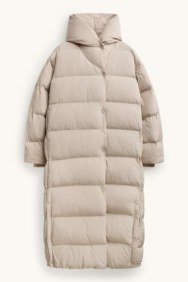 Donna - Cappotto trapuntato con cappuccio - foderato - idrorepellente - beige