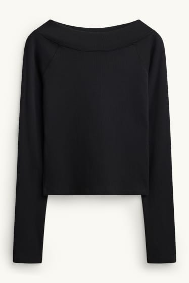 Women - Long sleeve top - slim fit - ribbed - black